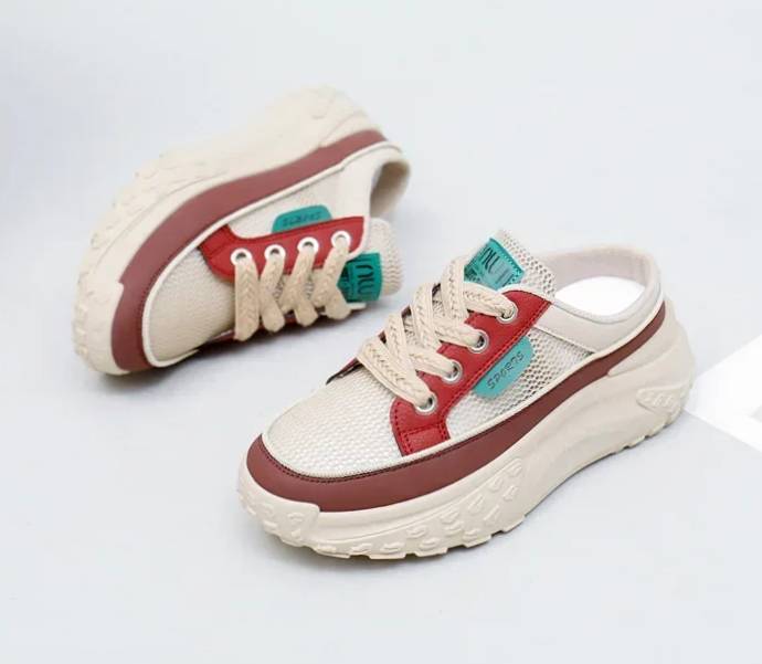 Casual Thick Soles Increase Mesh Lace Up Half Slipper Sports Shoes