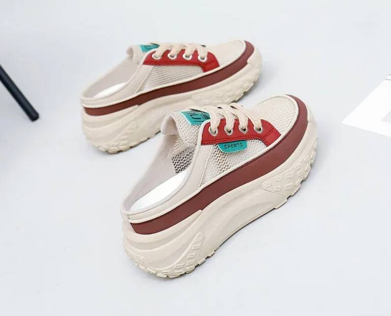 Casual Thick Soles Increase Mesh Lace Up Half Slipper Sports Shoes