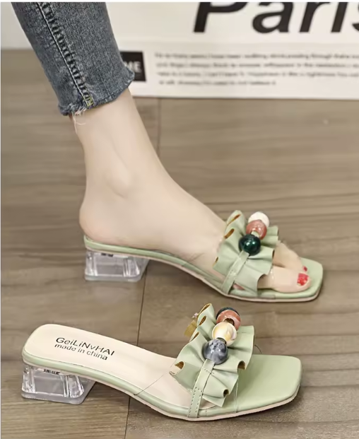 Casual Trans parent Modern Square Heel