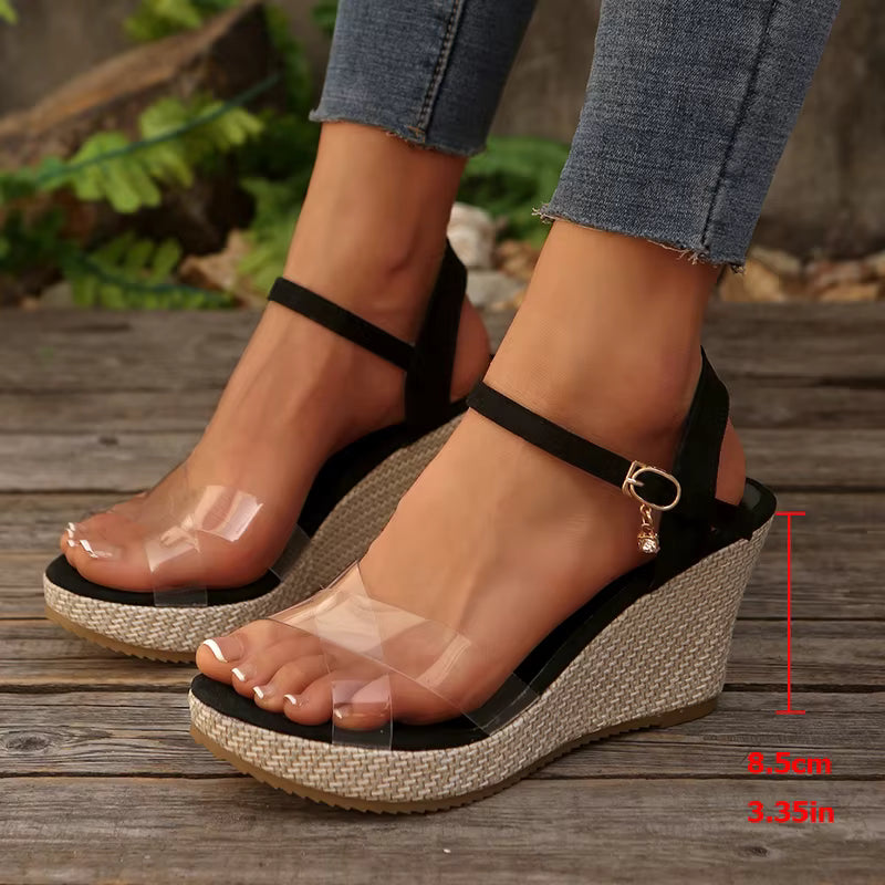 Casual Transparent Ankle Strap Platform Cross Strap Wedge Sandals
