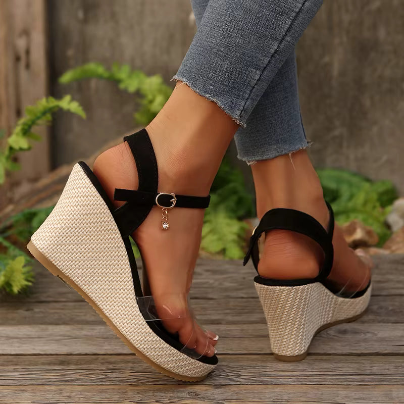 Casual Transparent Ankle Strap Platform Cross Strap Wedge Sandals