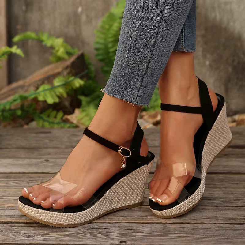 Casual Transparent Ankle Strap Platform Cross Strap Wedge Sandals