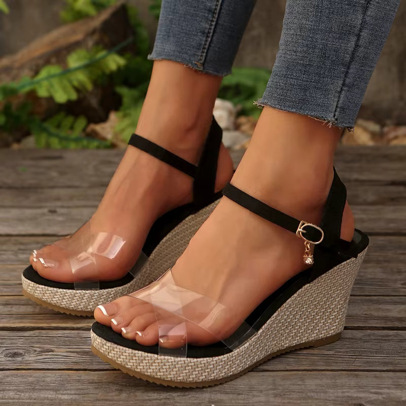 Casual Transparent Ankle Strap Platform Cross Strap Wedge Sandals