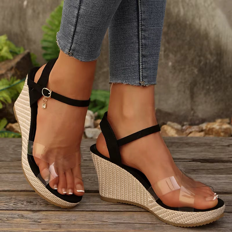 Casual Transparent Ankle Strap Platform Cross Strap Wedge Sandals
