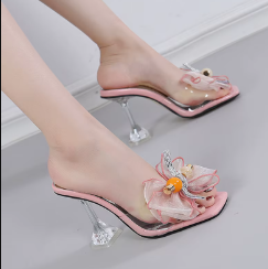 Casual Transparent Net Yarn Butterfly-knot Bowknot Heels