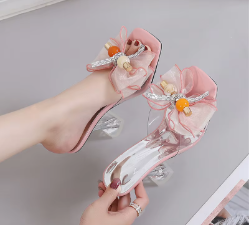 Casual Transparent Net Yarn Butterfly-knot Bowknot Heels
