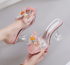 Casual Transparent Net Yarn Butterfly-knot Bowknot Heels