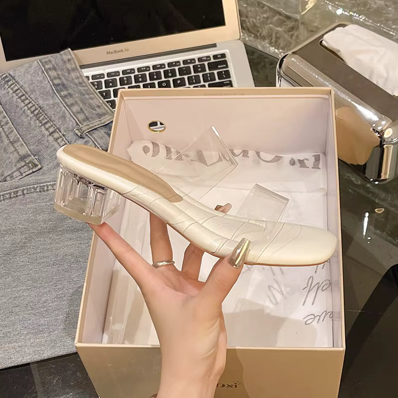 Casual Transparent Perspex PVC Jelly Open Toe High Heels Slippers