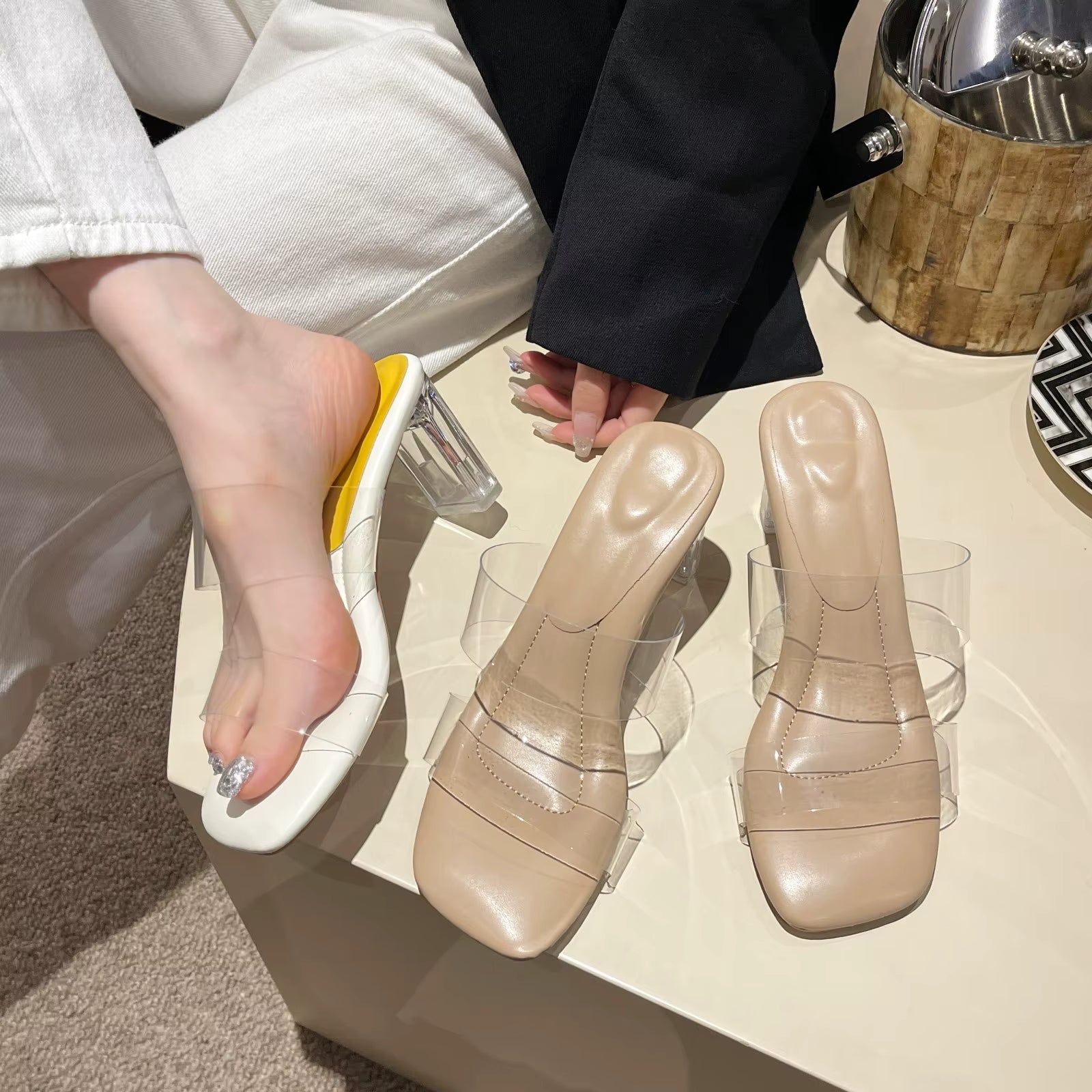 Casual Transparent Perspex PVC Jelly Open Toe High Heels Slippers