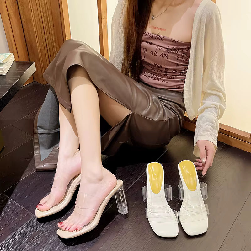 Casual Transparent Perspex PVC Jelly Open Toe High Heels Slippers
