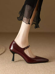 Casual Vintage Rubber Patent Leather Pointed Toe Kitten Shoes