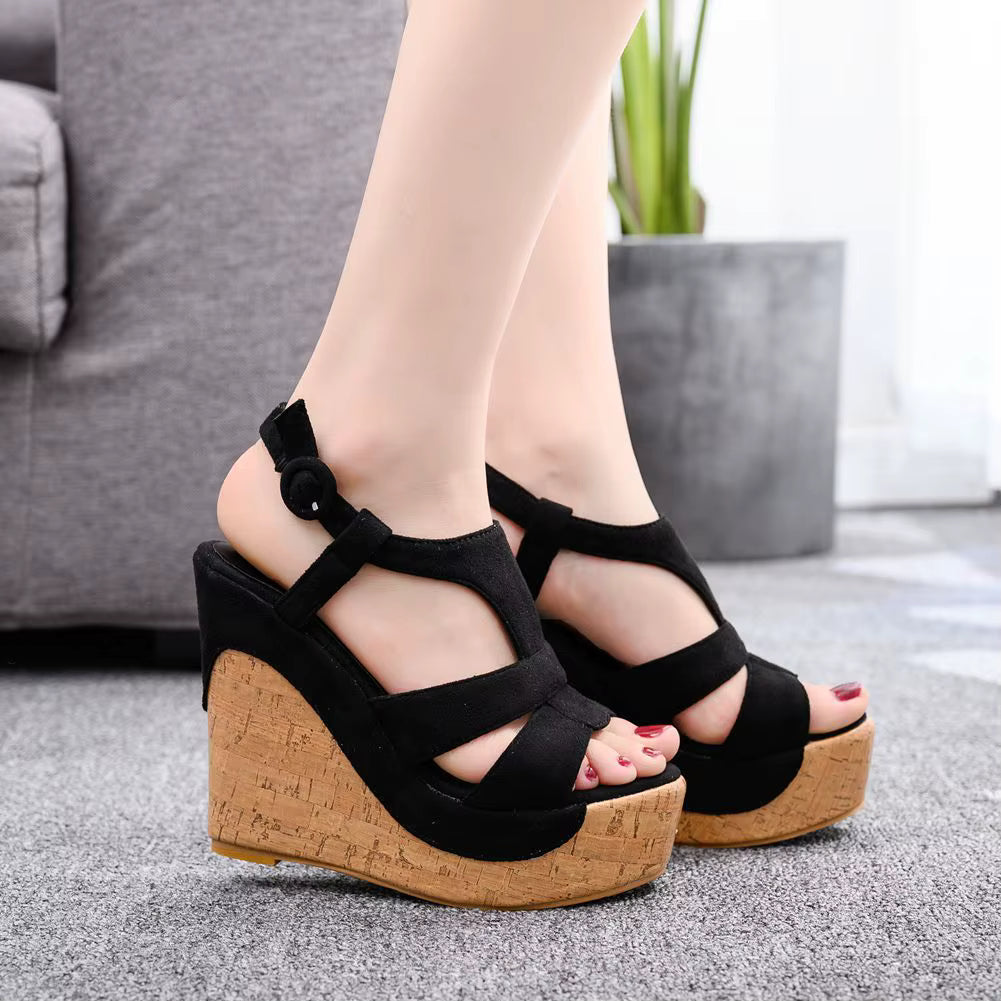 Casual Waterproof Platform Buckle Strap Comfort Wedges High Heel