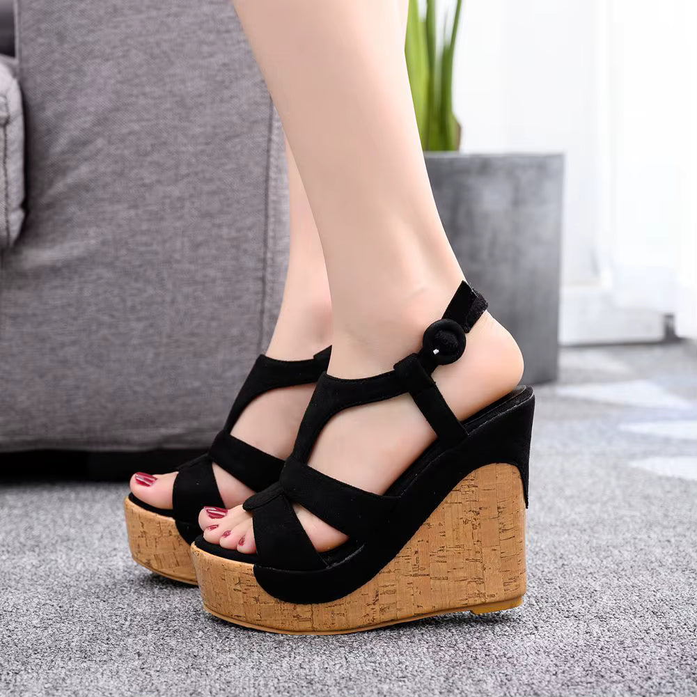 Casual Waterproof Platform Buckle Strap Comfort Wedges High Heel