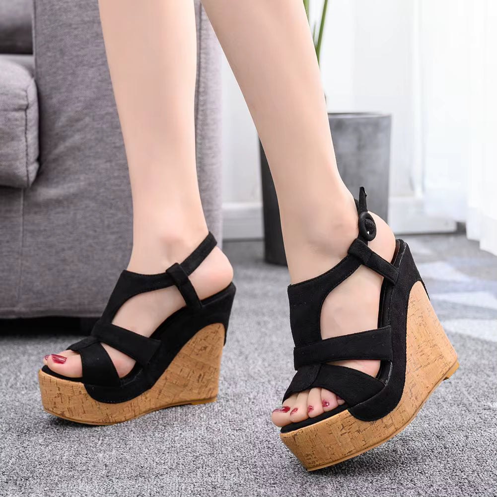 Casual Waterproof Platform Buckle Strap Comfort Wedges High Heel