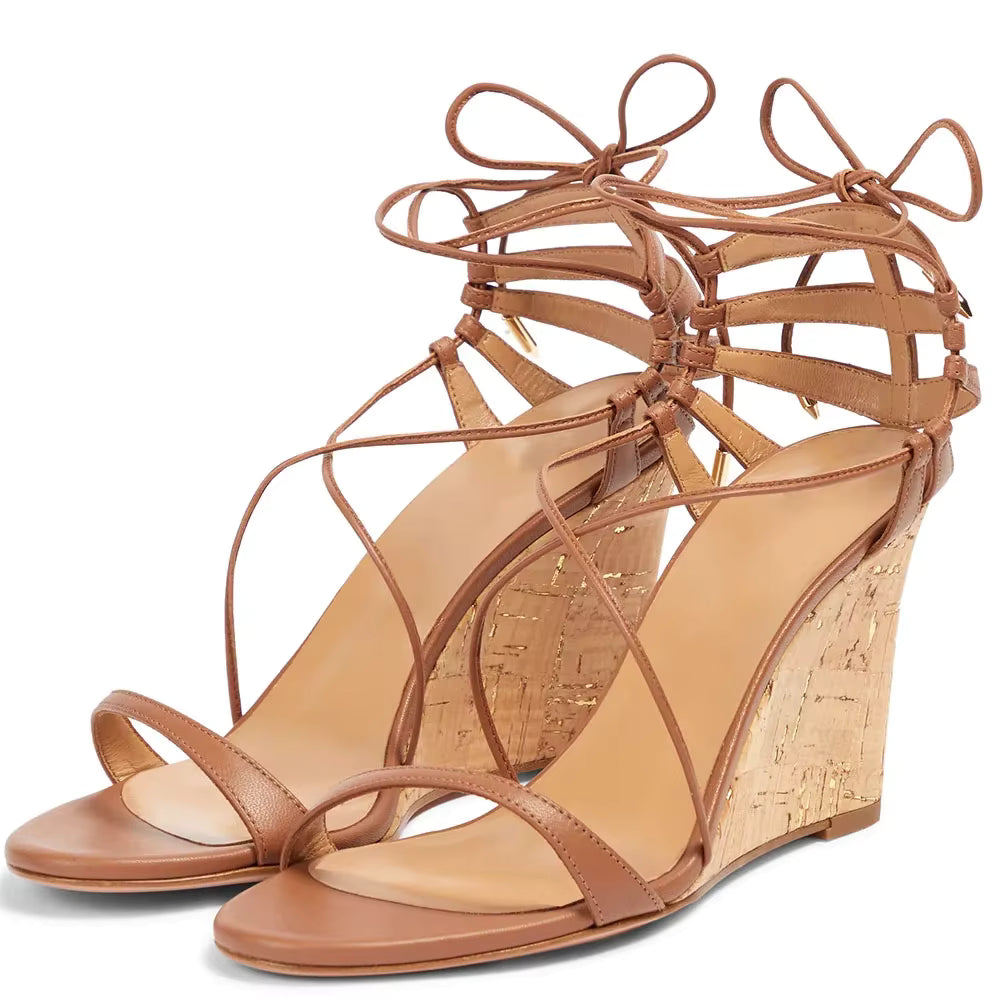 Casual Wedge Lace Up Strappy Peep Toe High Heels