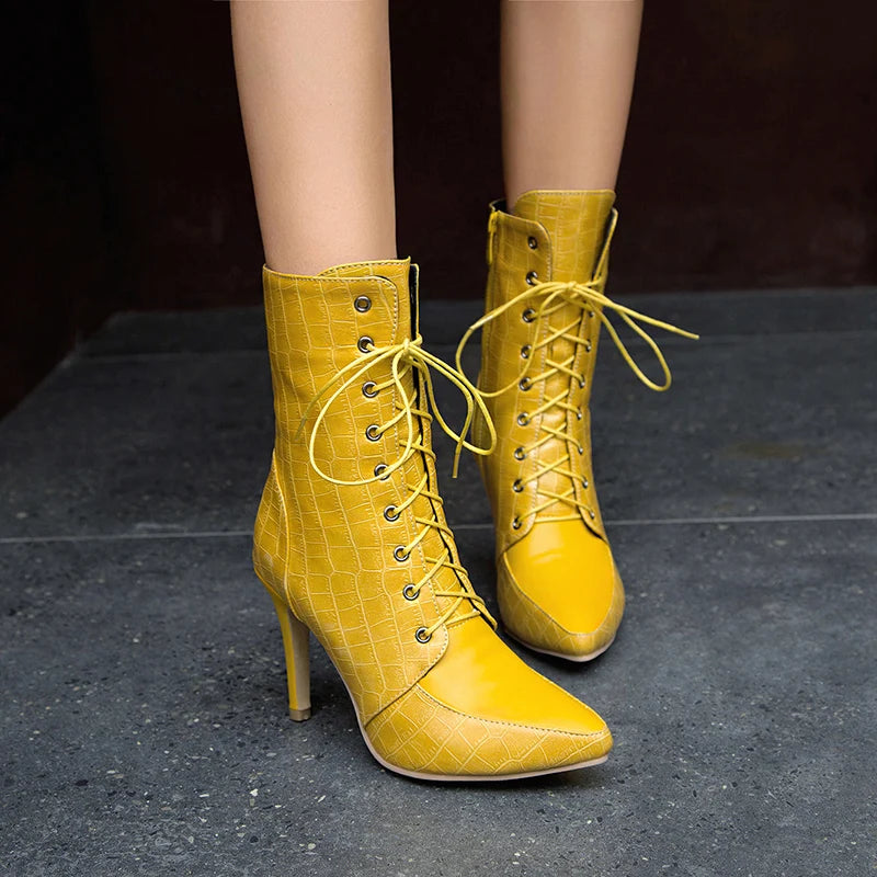 Casual Zipper Short Plush Cross-Tied PU Leather Boots
