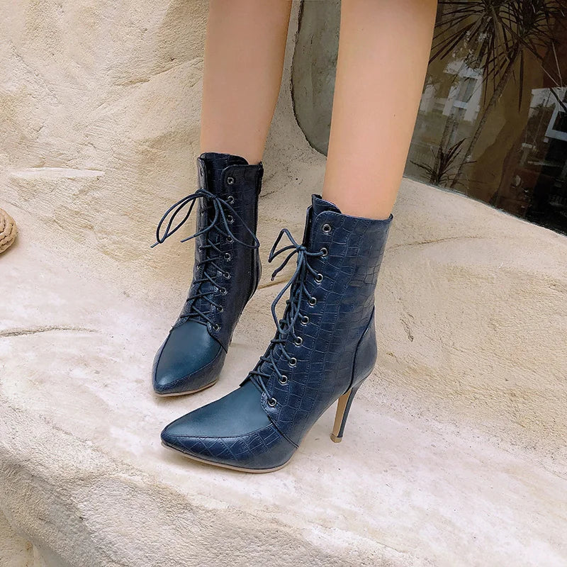 Casual Zipper Short Plush Cross-Tied PU Leather Boots