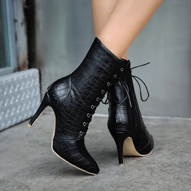 Casual Zipper Short Plush Cross-Tied PU Leather Boots