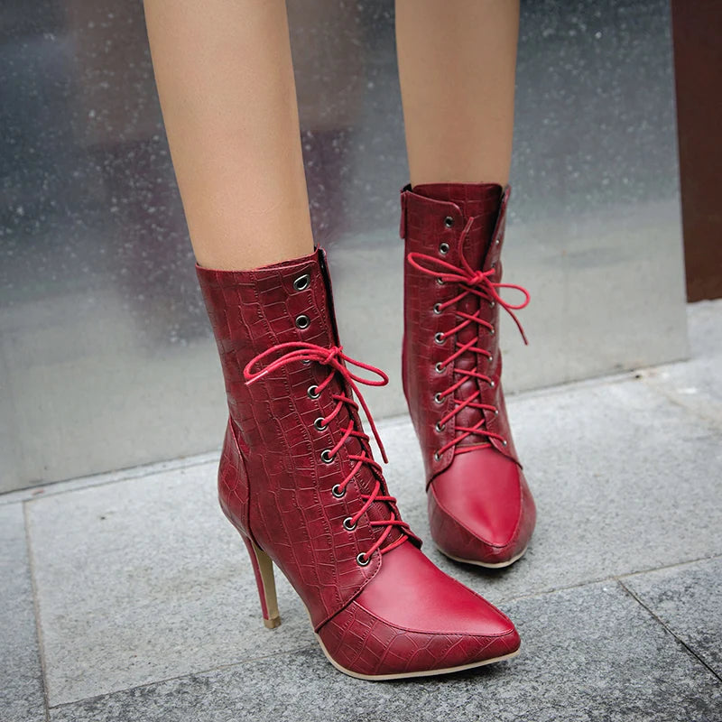 Casual Zipper Short Plush Cross-Tied PU Leather Boots