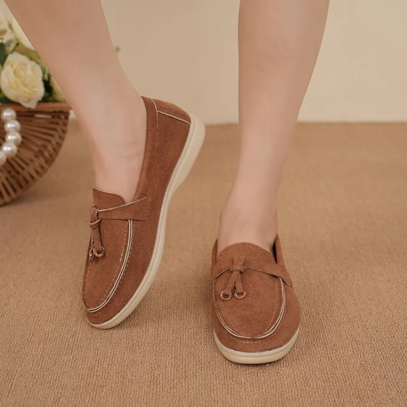 Causal Loafers Flat Suede Leather Tassel Metal Lock Slip on Mules Driving Shoes
