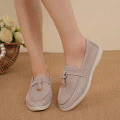 Causal Loafers Flat Suede Leather Tassel Metal Lock Slip on Mules Driving Shoes