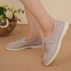 Causal Loafers Flat Suede Leather Tassel Metal Lock Slip on Mules Driving Shoes