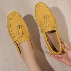 Causal Loafers Flat Suede Leather Tassel Metal Lock Slip on Mules Driving Shoes