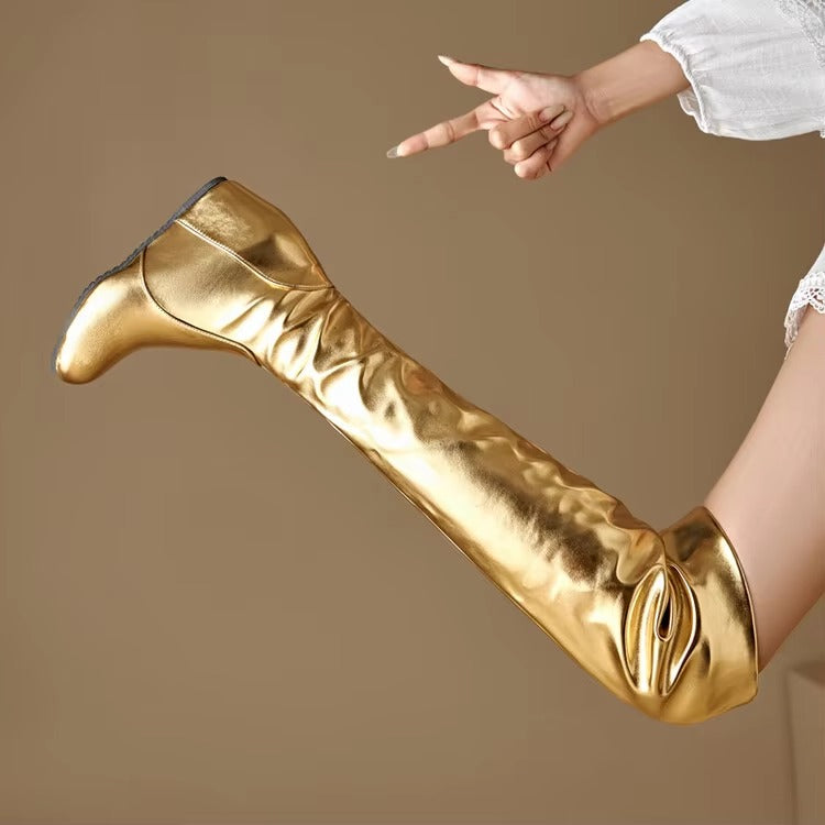 Causal Side Zipper Round Toe Street Style Height Increasing Knee High Boots