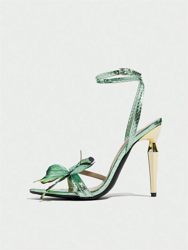 Chic Butterfly Pointed Open Toe Metal Strange Party High Heels Sandals