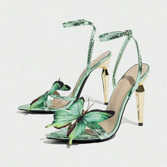 Chic Butterfly Pointed Open Toe Metal Strange Party High Heels Sandals