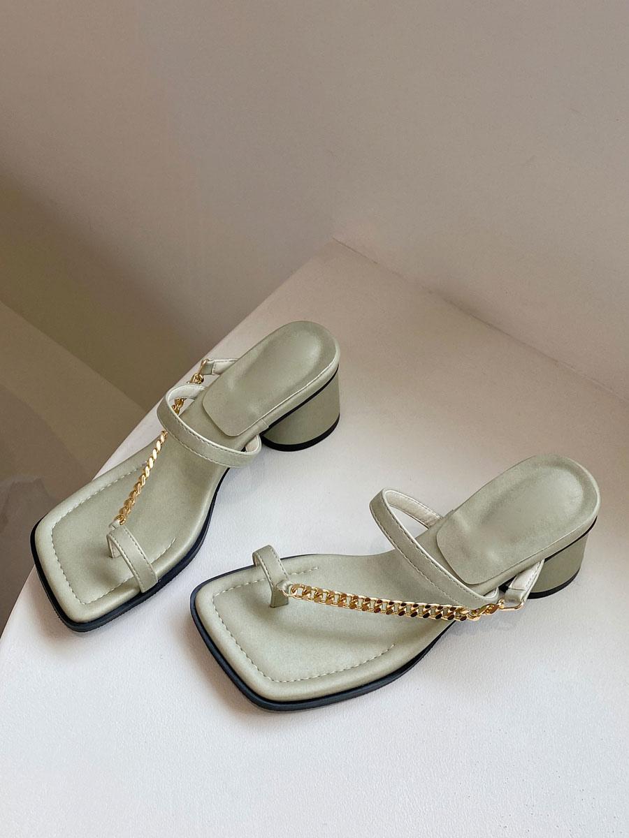 Chic Chains Polyester Square Toe Chunky Slide High Heel Sandals