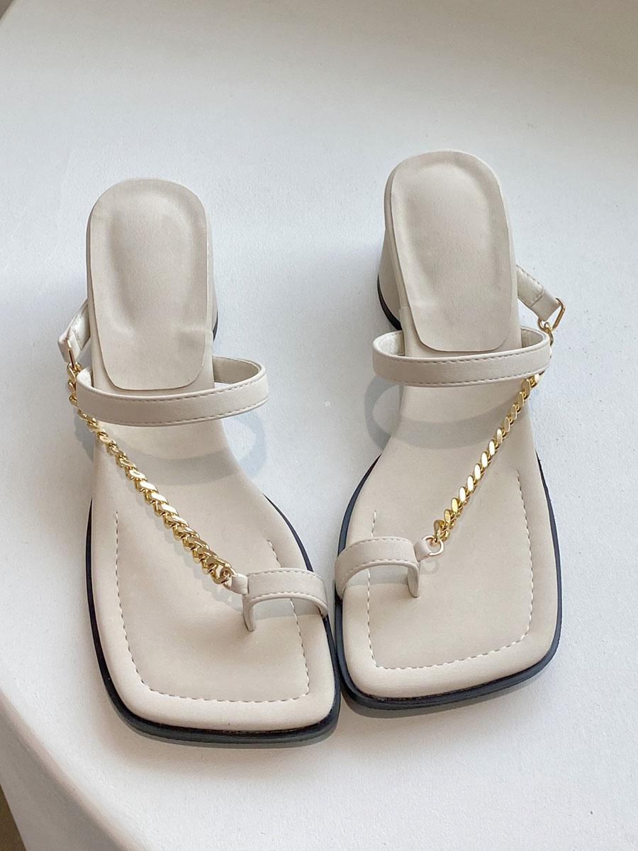 Chic Chains Polyester Square Toe Chunky Slide High Heel Sandals