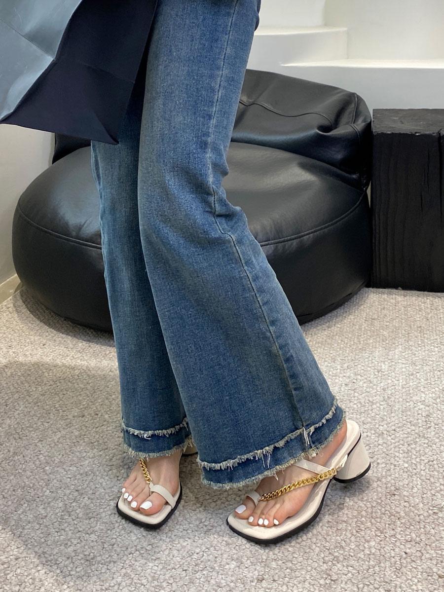 Chic Chains Polyester Square Toe Chunky Slide High Heel Sandals