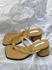 Chic Chains Polyester Square Toe Chunky Slide High Heel Sandals