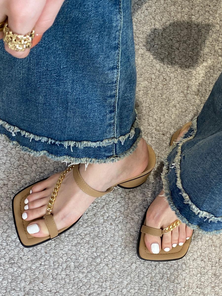 Chic Chains Polyester Square Toe Chunky Slide High Heel Sandals