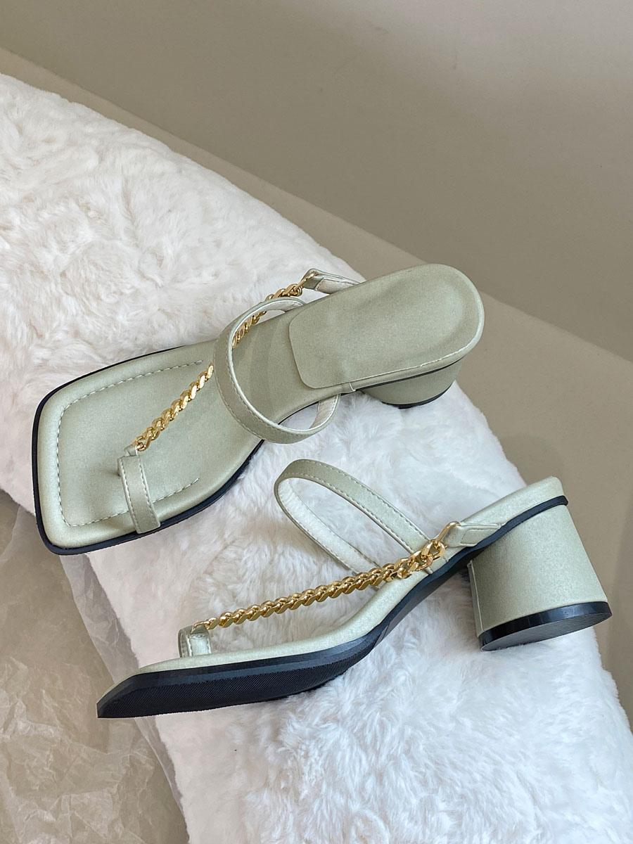 Chic Chains Polyester Square Toe Chunky Slide High Heel Sandals