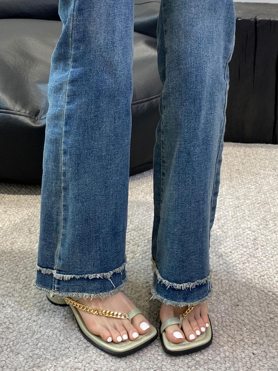 Chic Chains Polyester Square Toe Chunky Slide High Heel Sandals