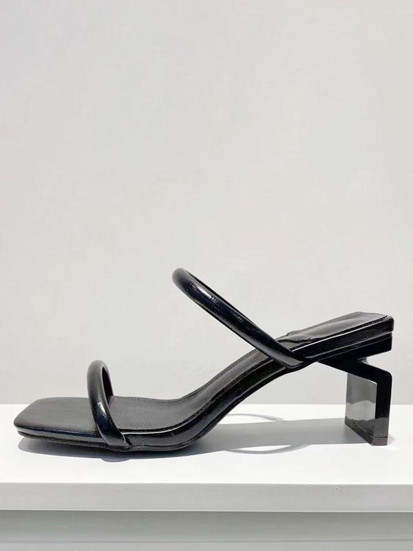 Chic PU Leather Open Toe Special-Shaped High Heel Slide Sandals