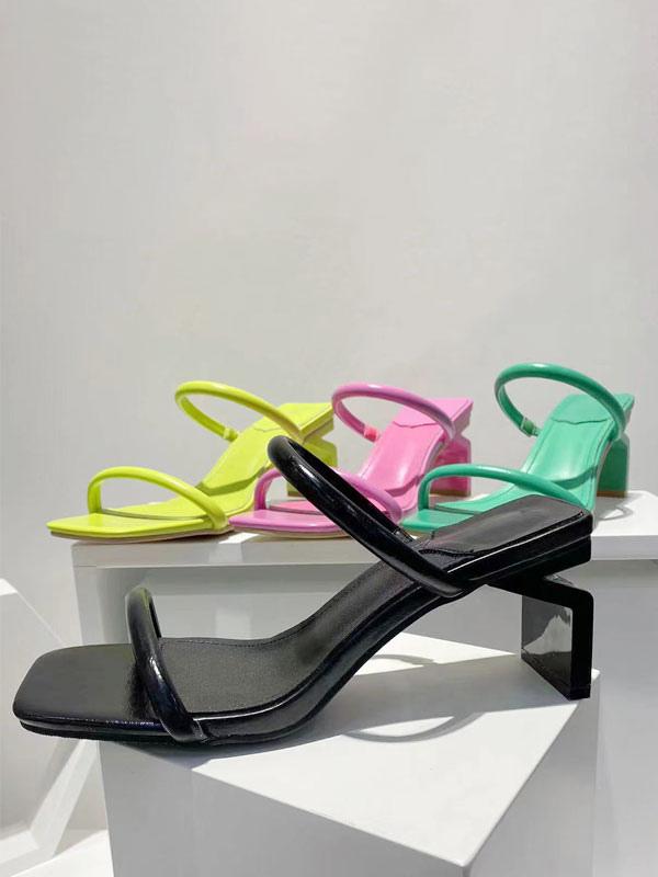 Chic PU Leather Open Toe Special-Shaped High Heel Slide Sandals