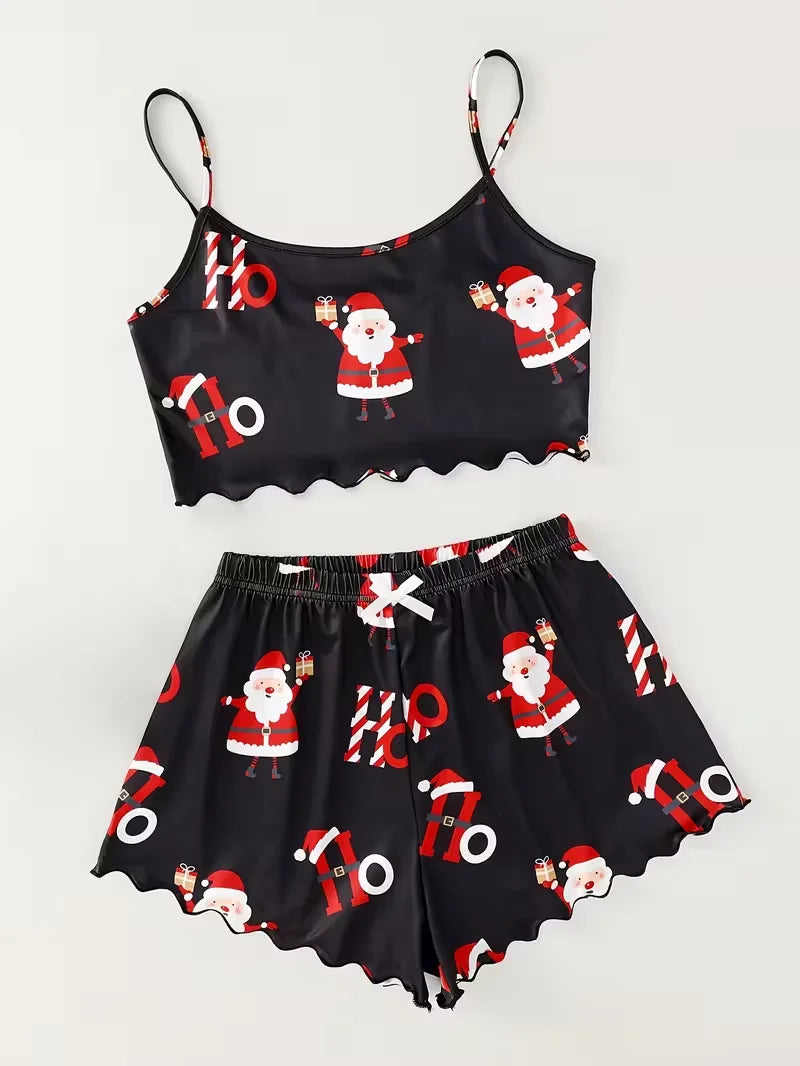 Christmas Santa Claus Element Print Pajama Set
