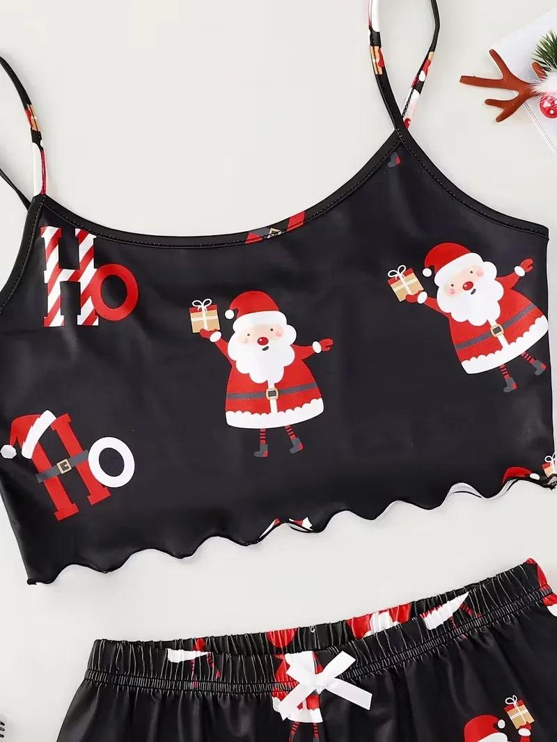 Christmas Santa Claus Element Print Pajama Set