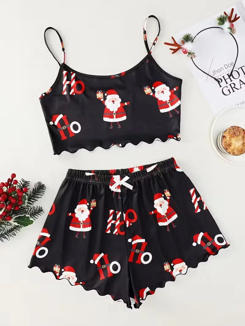Christmas Santa Claus Element Print Pajama Set