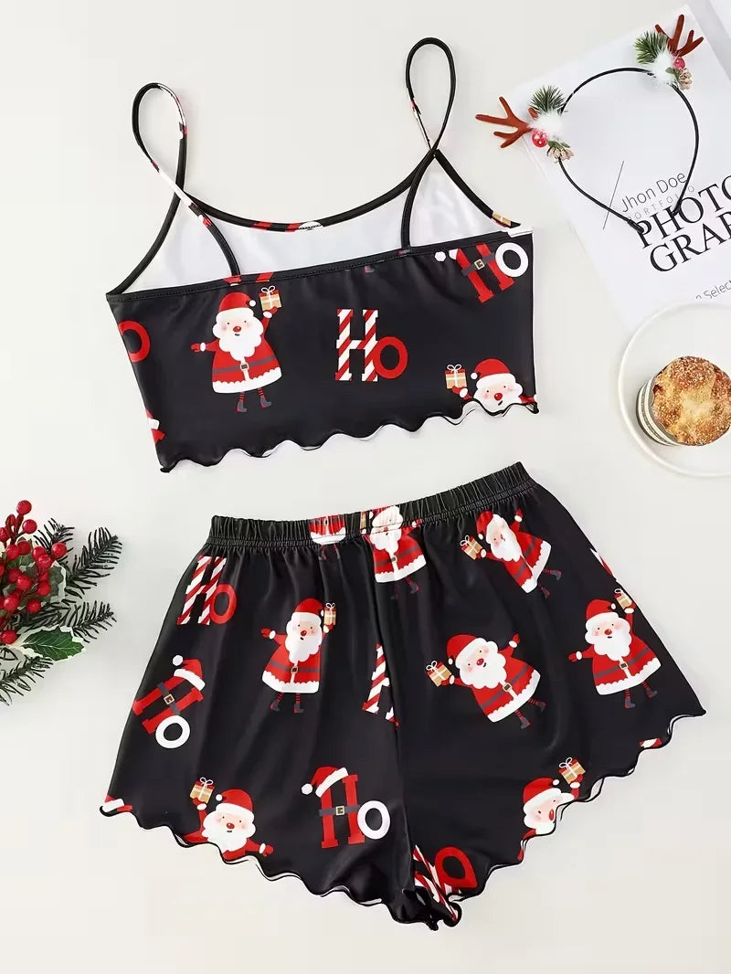 Christmas Santa Claus Element Print Pajama Set