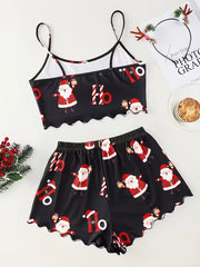 Christmas Santa Claus Element Print Pajama Set