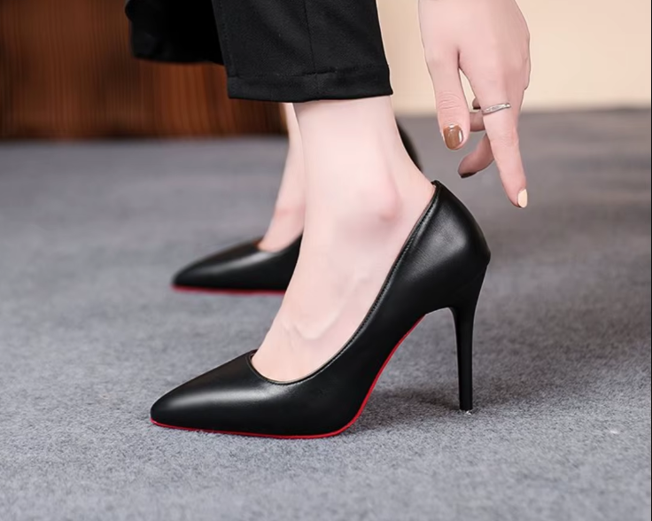 Classic Bottom Leather Pumps Pointed Toe High Heels