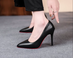 Classic Bottom Leather Pumps Pointed Toe High Heels