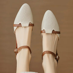 Classic Patchwork Hollow-Out Pointed Toe Ankle Strap Flats Sandals