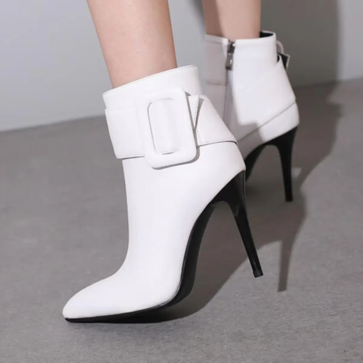 Classic Solid Buckles Pointed Toe Short For High Heels Office Lady Boots