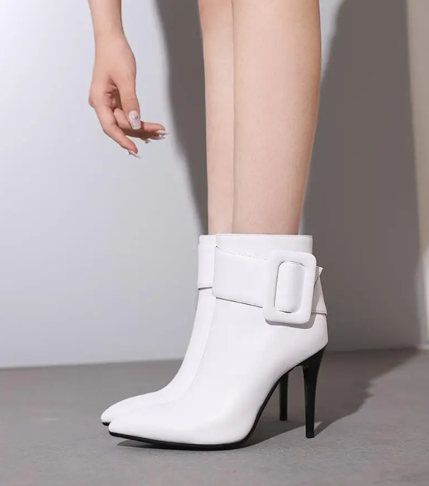 Classic Solid Buckles Pointed Toe Short For High Heels Office Lady Boots