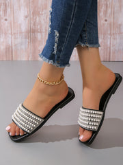 Classic With Artificial Pearl And Rhinestone Decoration Flat Sandals